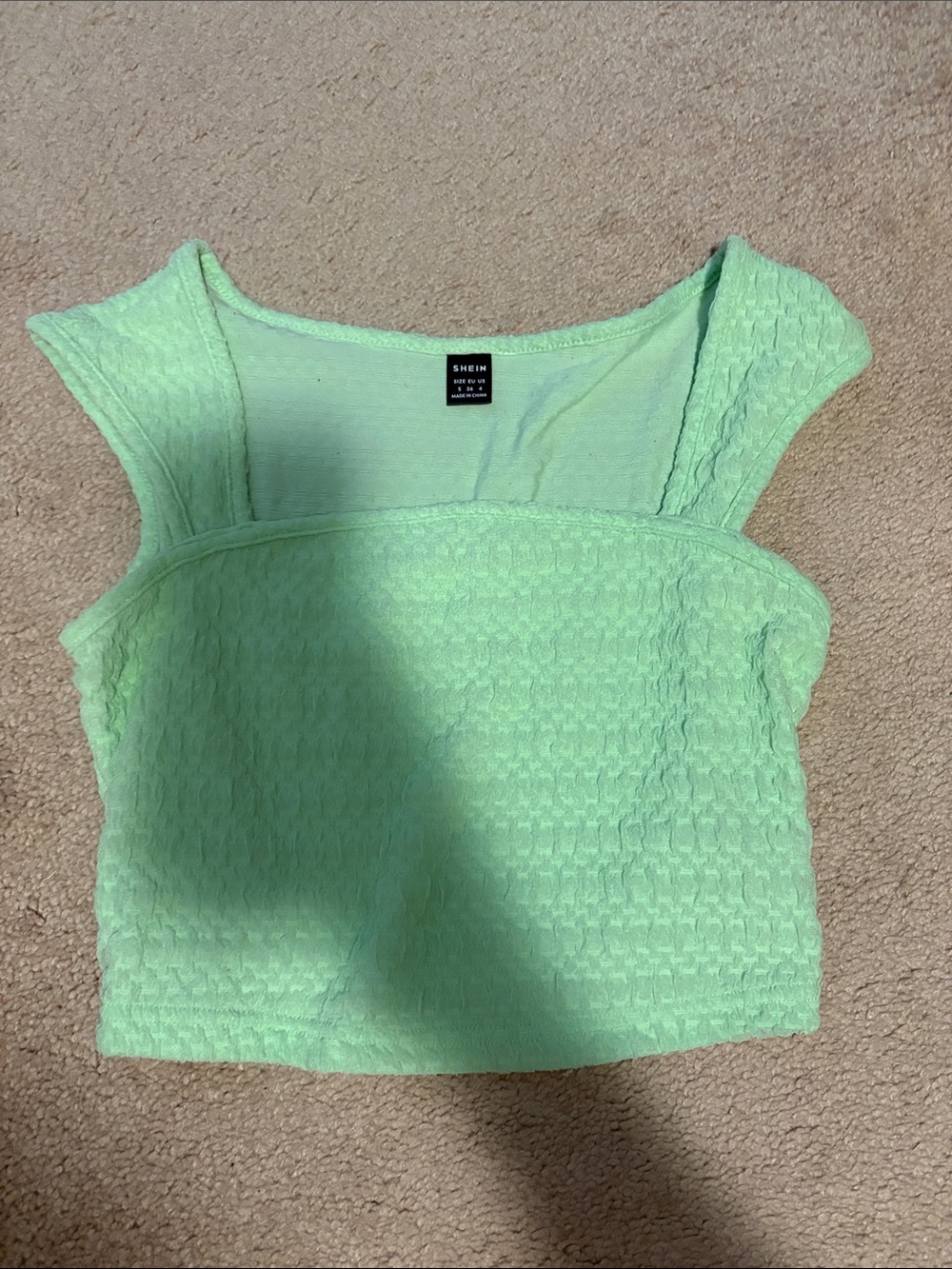 SHEIN Mint Green Textured Square-Neck Crop Top